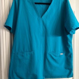 Figs Turquoise V-Neck Short Sleeve Top